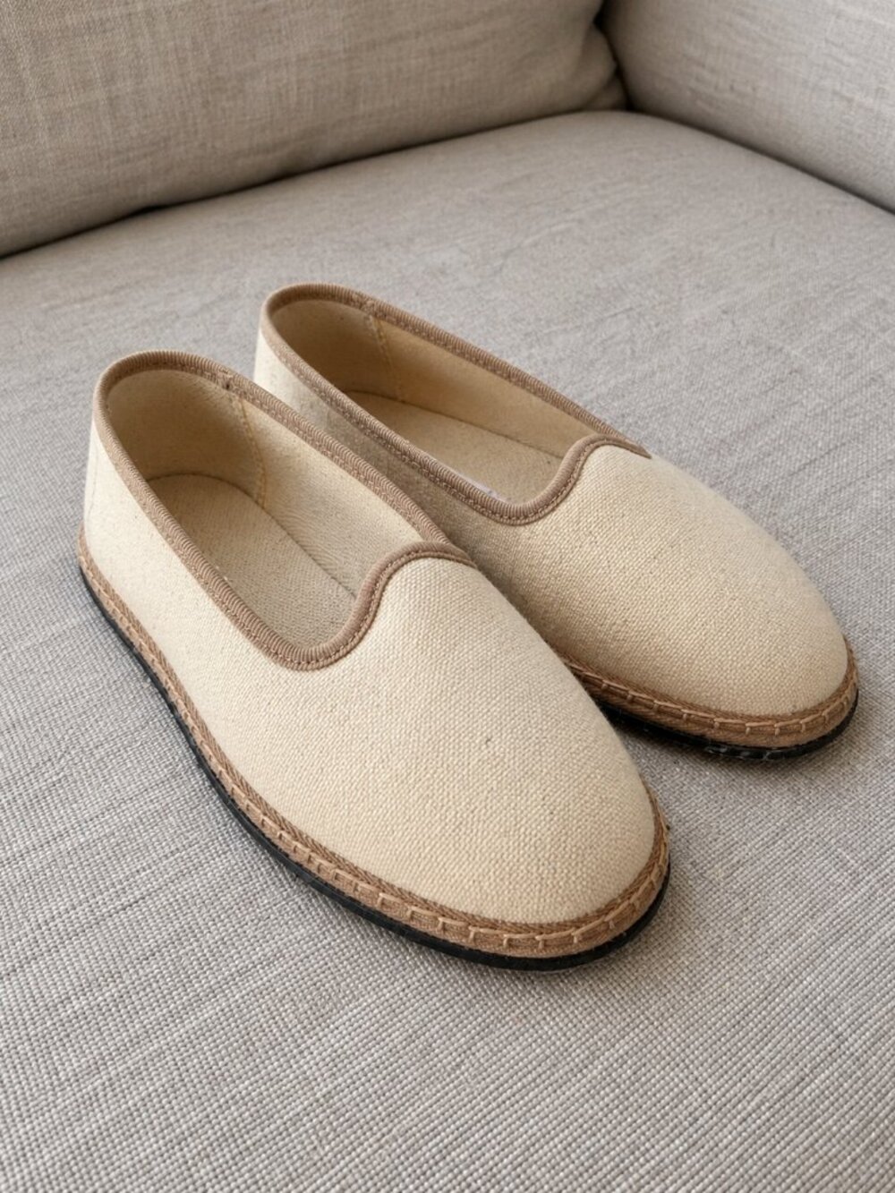 NWOT Pratesi Resort Ecru Tan Canvas Espadrille Slip-On Flats Made in Italy EU 35
